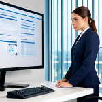 **

A professional compliance officer in a modern office setting. She is reviewing documents, looking focused and competent. She is fully clothed in a modest business attire (skirt or pants suit). The background is clean and organized, with a computer screen displaying compliance-related data. Safe for work, appropriate content, professional, perfect anatomy, natural proportions.

**