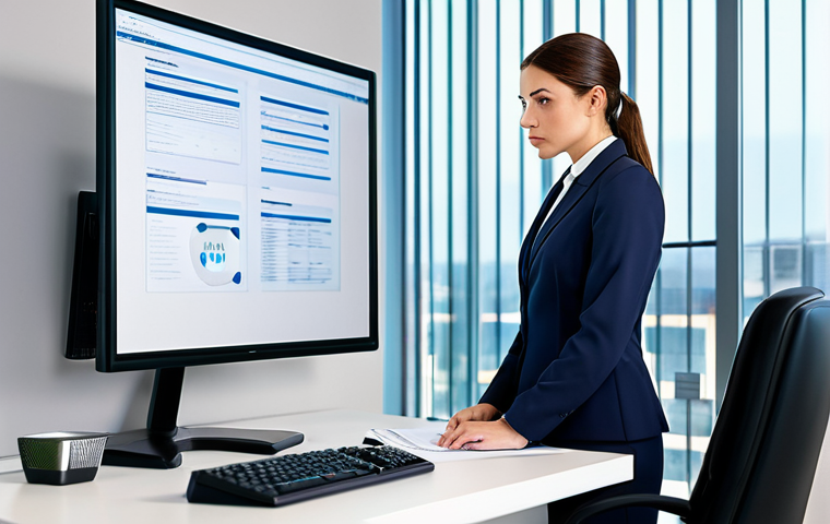 **

A professional compliance officer in a modern office setting. She is reviewing documents, looking focused and competent. She is fully clothed in a modest business attire (skirt or pants suit). The background is clean and organized, with a computer screen displaying compliance-related data. Safe for work, appropriate content, professional, perfect anatomy, natural proportions.

**