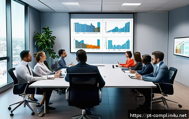 규제준수 업무의 실무 능력 향상법 - A modern corporate office scene focused on a diverse, professional team engaged in a compliance trai...